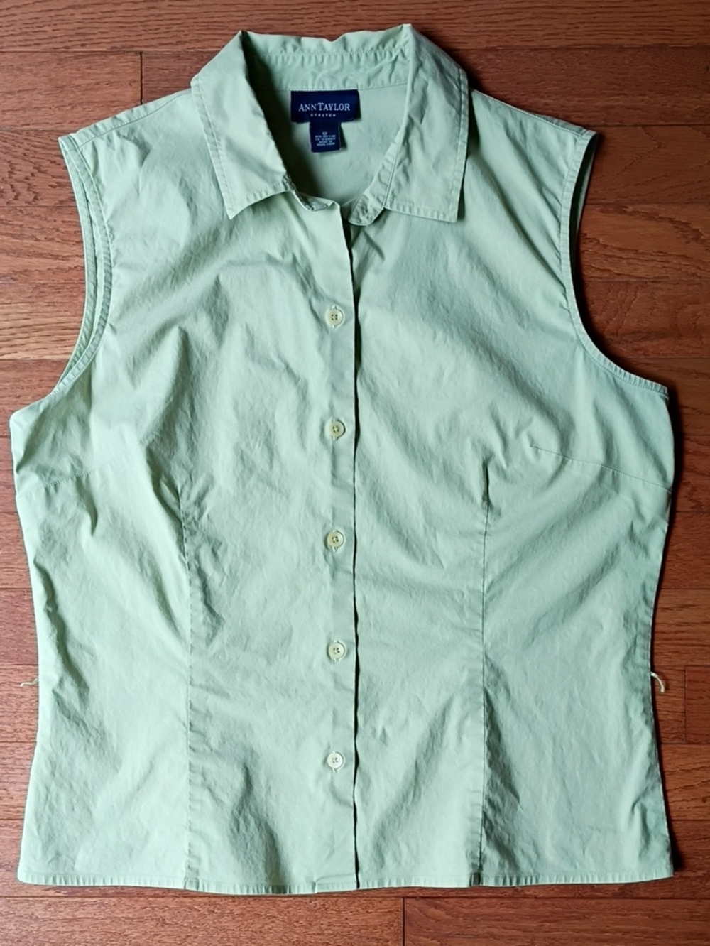 Ann Taylor Sleeveless Button-Front Blouse in Pale Green Size 12